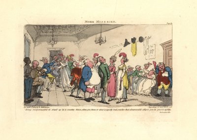 Hombre avergonzado por ser obligado a bailar en un baile campestre de Thomas Rowlandson