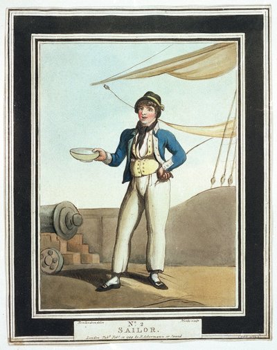 Marinero, en la época de Horatio Nelson (1758-1805), asignado a diversos trabajos según sus habilidades, algunos trabajaban en los mástiles cargados en el ala, otros en la cubierta superior, responsables del ancla, otros formaban parte del equipo de artill de Thomas Rowlandson