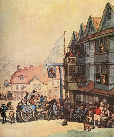 Día de mercado fuera del Old Red Lion en Greenwich, 1938 de Thomas Rowlandson