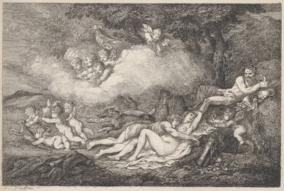 Marte y Venus durmiente con putti, 1799 de Thomas Rowlandson