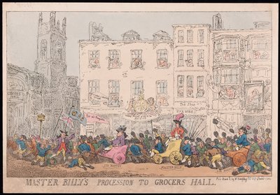 La Procesión del Maestro Billy al Salón de los Tenderos de Thomas Rowlandson