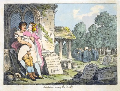 Meditaciones entre las tumbas (litografía en color) de Thomas Rowlandson