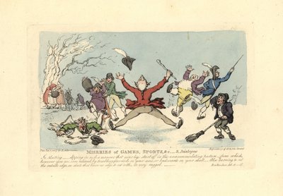 Hombres cayendo en patines sobre hielo, otro cayendo a través del hielo, etc. de Thomas Rowlandson