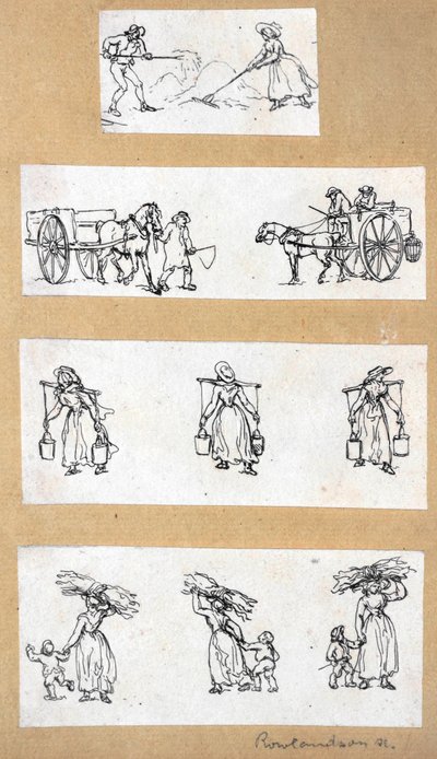 Estudios en miniatura (aguafuerte) de Thomas Rowlandson