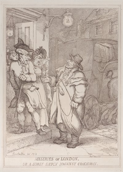 Las miserias de Londres, o un cochero de Hackney malhumorado y descarado de Thomas Rowlandson