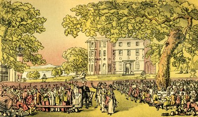 El matrimonio de Miss Worthy - Dr. Syntax en la silla de Thomas Rowlandson