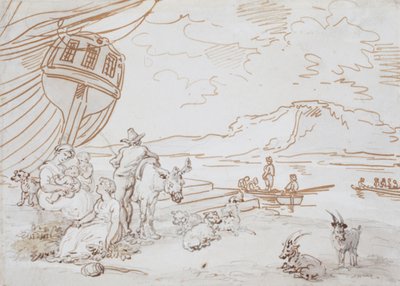 Una madre y sus hijos a la orilla del agua de Thomas Rowlandson