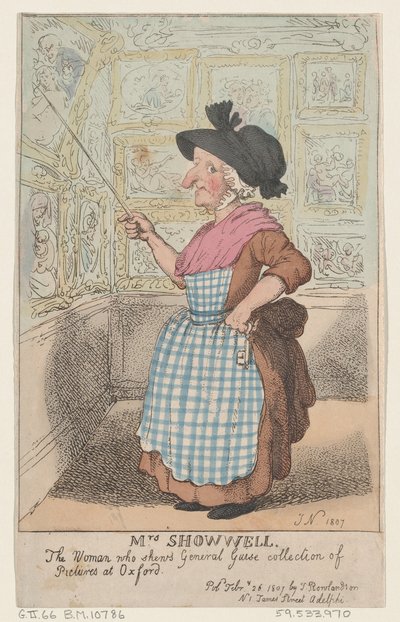 Sra. Showell, la mujer que muestra la colección de cuadros del General Guise, 26 de febrero de 1807 de Thomas Rowlandson
