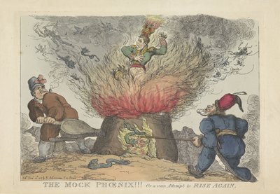 Napoleón als valse fenix, 1813 ¡¡¡El fénix simulado!!! O un vano intento de levantarse de nuevo (título sobre el objeto) de Thomas Rowlandson