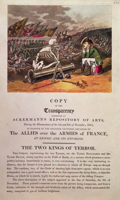 Napoleón y la Muerte sentados juntos en el campo de batalla de Leipzig de Thomas Rowlandson