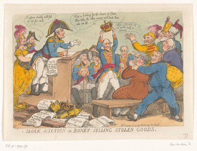 Napoleón vende bienes robados, 1813 Simulacro de subasta o Boney vendiendo bienes robados (título sobre el objeto) de Thomas Rowlandson