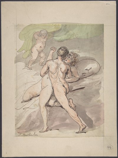 Pareja desnuda abrazándose de Thomas Rowlandson