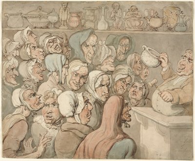 Solteronas en una venta de curiosidades de Thomas Rowlandson