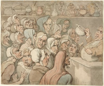 Solteronas en una venta de curiosidades de Thomas Rowlandson