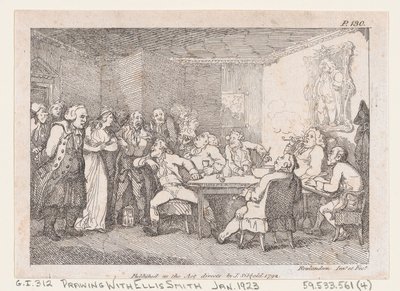 El párroco Adams y Fanny examinados como culpables ante el juez rural, de Las aventuras..., 1792 de Thomas Rowlandson