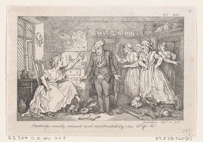 Perdiz cruelmente acusada y maltratada por su esposa, de La historia de Tom Jones, una Fo..., 1792 de Thomas Rowlandson