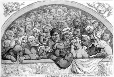 Pidgeon Hole - Un artilugio de Convent Garden para encerrar a los dioses de Thomas Rowlandson