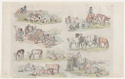Placa 11, Contornos de Figuras, Paisajes y Ganado...para el Uso de Aprendices de Thomas Rowlandson