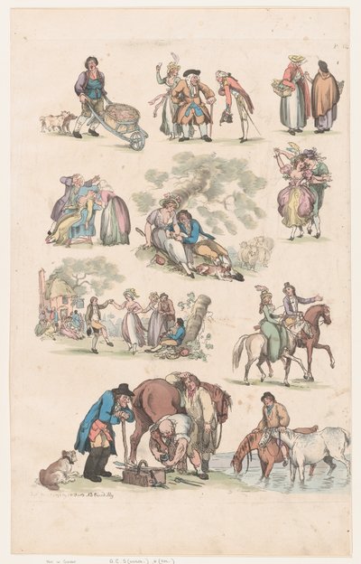 Placa 14, Contornos de figuras, paisajes y ganado...para el uso de los aprendices, 1 de junio de 1790 de Thomas Rowlandson