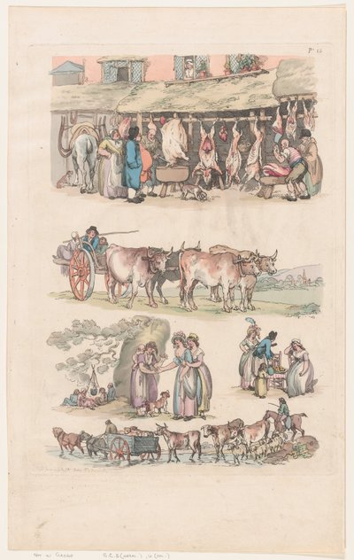 Placa 15, Contornos de figuras, paisajes y ganado... para el uso de los aprendices, Ju..., 1 de junio de 1790 de Thomas Rowlandson