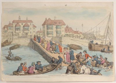 Placa 25: Un lugar de desembarco, de World in Miniature de Thomas Rowlandson