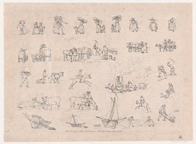Placa 2, Contornos de figuras, paisajes y ganado... para el uso de los aprendices, 1 de junio de 1790 de Thomas Rowlandson