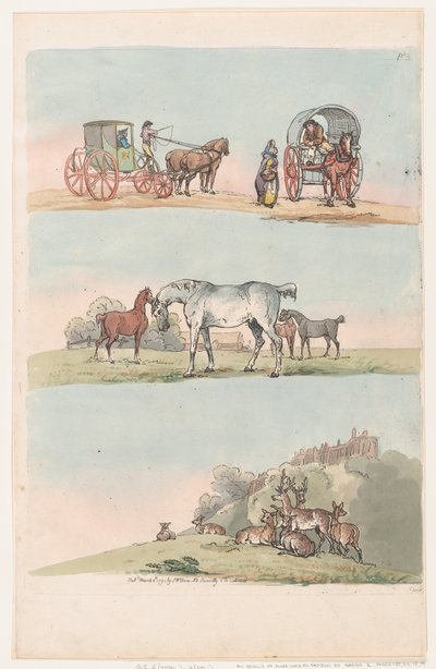 Placa 3, Contornos de figuras, paisajes y ganado... para el uso de los aprendices, Ma..., 8 de marzo de 1790 de Thomas Rowlandson