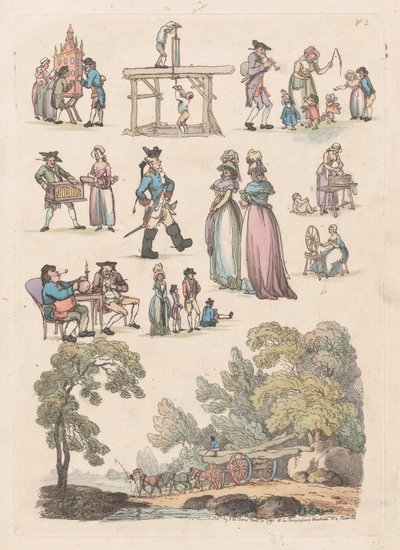 Placa 5, Contornos de figuras, paisajes y ganado... para el uso de los aprendices, junio 18, 1790 de Thomas Rowlandson