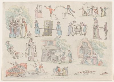 Placa 8, Contornos de figuras, paisajes y ganado... para el uso de aprendices de Thomas Rowlandson