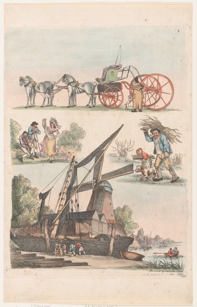 Placa 9, Contornos de figuras, paisajes y ganado... para el uso de aprendices..., 20 de enero de 1791 de Thomas Rowlandson