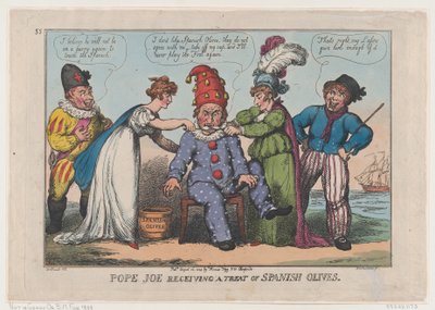 El Papa Joe recibiendo un regalo de aceitunas españolas, 23 de agosto de 1808 de Thomas Rowlandson
