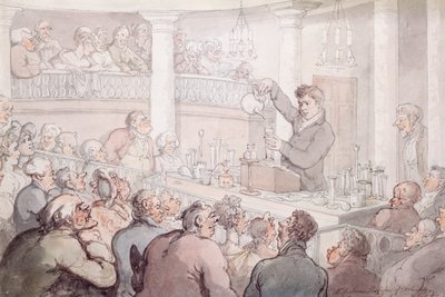 Profesor F Accum dando una conferencia en el Instituto de Surrey, Londres de Thomas Rowlandson