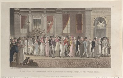 Quae Genus comprometido, con una fiesta de baile alborotada, a la casa de vigilancia, 1 de noviembre de 1821 de Thomas Rowlandson