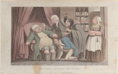 Quae Genus Descubre a su Padre, de La Historia de Johnny Quae Genus, La Vida..., 1 de enero de 1822 de Thomas Rowlandson
