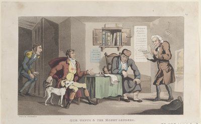 Quae Genus y los prestamistas, de La historia de Johnny Quae Genus, El L..., 1 de septiembre de 1821 de Thomas Rowlandson