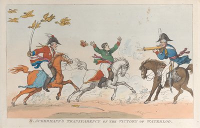 Transparencia de R. Ackermann sobre la victoria de Waterloo de Thomas Rowlandson