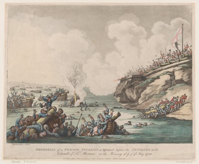Ensayo de una invasión francesa representada ante los inválidos en las islas de..., 18 de mayo de 1798 de Thomas Rowlandson
