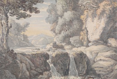 Paisaje fluvial con una cascada de Thomas Rowlandson