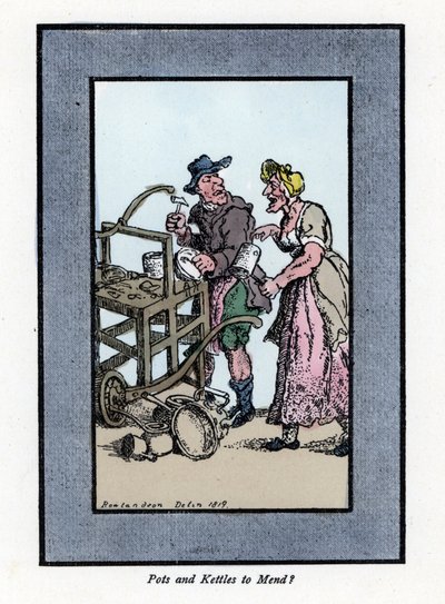 Retamador ambulante mostrando el fondo de una olla de Thomas Rowlandson