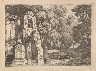 Ruinas Junto a una Piscina en un Paisaje Boscoso de Thomas Rowlandson