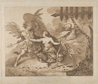 Satanás, Pecado y Muerte en El Paraíso Perdido, Libro 2, después de 1790 de Thomas Rowlandson