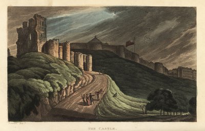 Castillo de Scarborough: turistas subiendo la colina hacia el castillo de piedra del siglo XII de Thomas Rowlandson