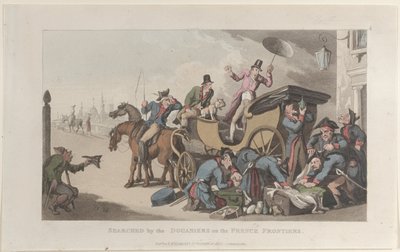 Registrado por los aduaneros en las fronteras francesas, del Journal of Sentimental Travels de Thomas Rowlandson