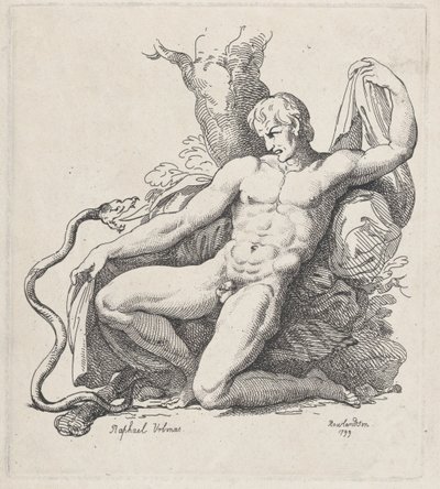 Serpiente atacando a un hombre desnudo de Thomas Rowlandson