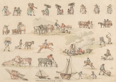 Conjunto de dieciséis: Esquemas de figuras y paisajes de Thomas Rowlandson