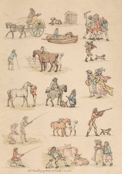 Conjunto de dieciséis: Esquemas de figuras y paisajes de Thomas Rowlandson