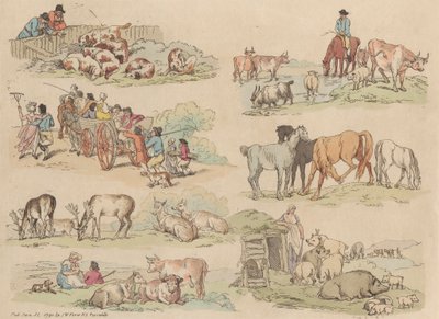 Conjunto de dieciséis: Esquemas de figuras y paisajes de Thomas Rowlandson
