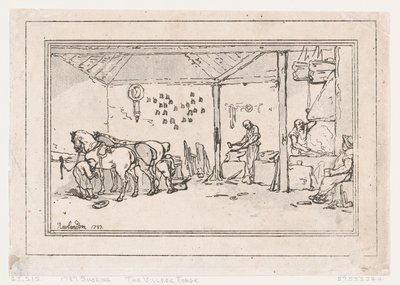 Herrando: La fragua del pueblo, una tienda de herrero, 1787 de Thomas Rowlandson