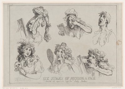 Seis etapas de reparación de una cara, dedicado con respeto a la Honorable Lady Ar..., 29 de mayo de 1792 de Thomas Rowlandson