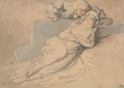 Mujer dormida vigilada por un hombre de Thomas Rowlandson